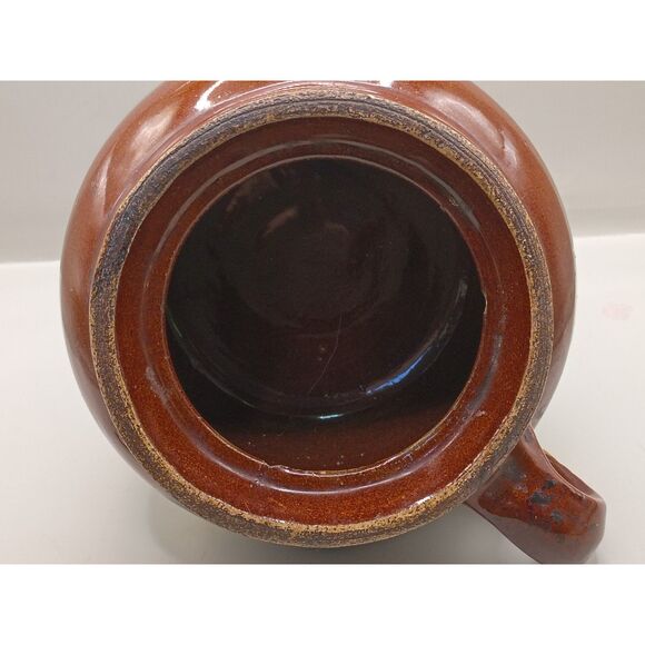 Antique Small Bean Pot Single Handle Stoneware Crock Brown Cream USA Crockery - Picture 12 of 15